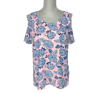 Kut from the Kloth MC Pink and Blue Backless Short Sleeve Blouse size S